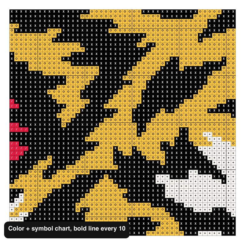 Close-up of the color and symbol chart for the tiger pattern