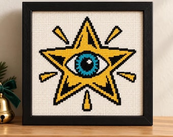 All Seeing Eye Star Cross Stitch Pattern, Mini Christmas Tree Topper Ornament (PDF, OXS)