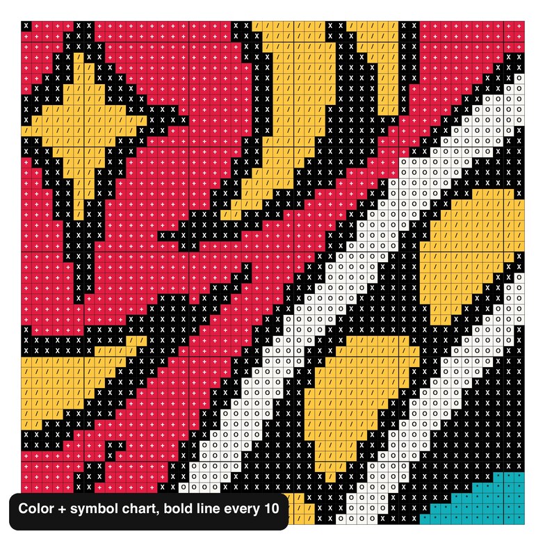 Close-up of the color and symbol chart for the fortune teller pattern
