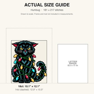 True-to-scale size guide comparing the finished piece to a sheet of letter paper