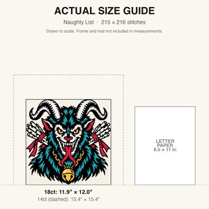 True-to-scale size guide comparing the finished piece to a sheet of letter paper