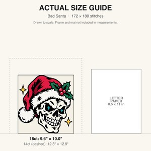 True-to-scale size guide comparing the finished piece to a sheet of letter paper