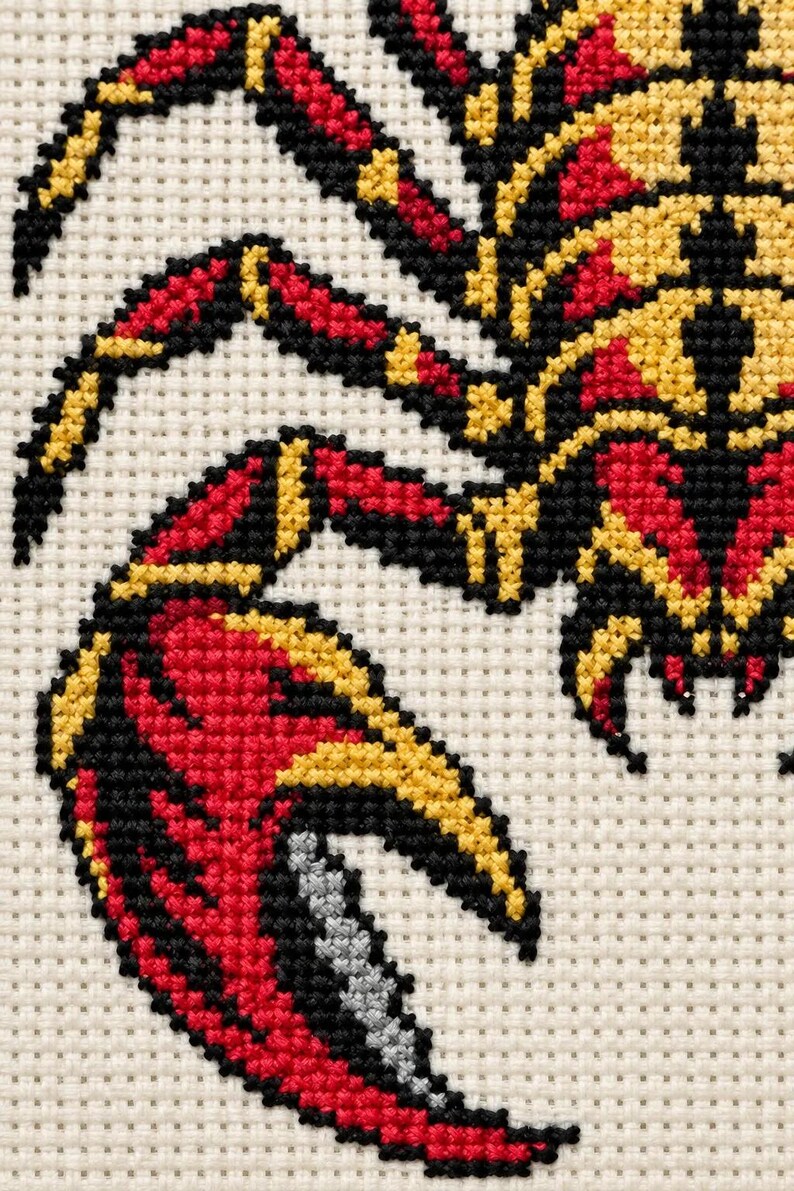 Macro of the stitched scorpion claws and head