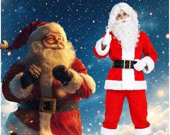 Men's Santa Claus Costume, Christmas Velvet Suit with Belt, Holiday Party Outfit, Festive Santa Costume for Men