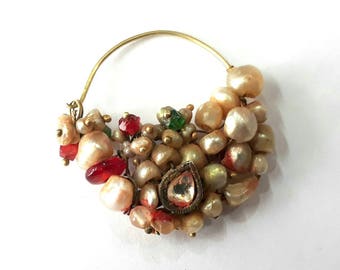 Vintage antique ethnic tribal solid 18k Gold jewelry Natural Basra pearl NOSE RING