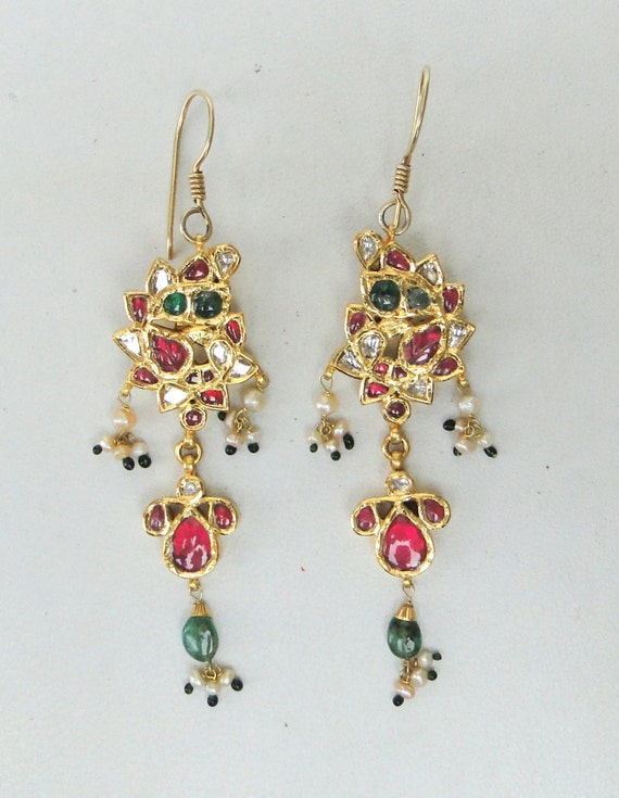 Vintage Antique 20k Gold Gemstone Earring Pair Da… - image 2