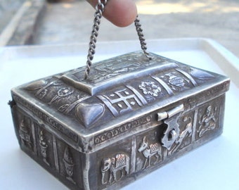 Ancient Antique 14 Dreams Sterling Silver Hinge Box Ind