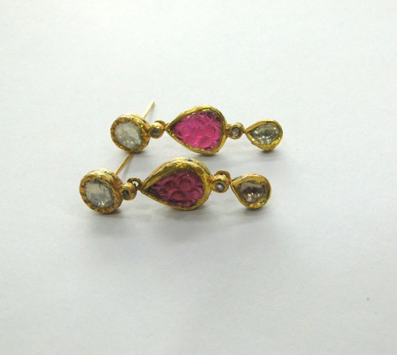 Vintage antique 20K Gold jewelry Diamond polki pe… - image 3