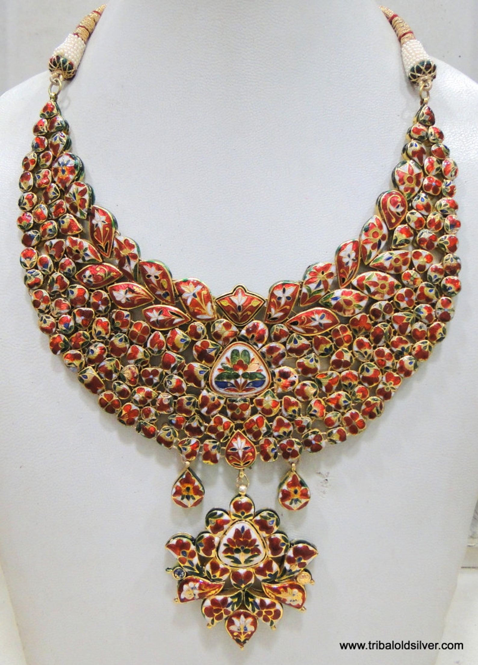 Vintage Antique 20k Gold Diamond Polki Kundan Enamel Meenakari Work
