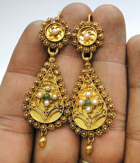 Vintage joyas antiguas de oro hecho a mano sólida 20K par de - Etsy España