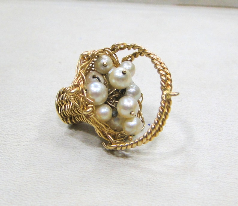 Vintage Antique 14 Carat Gold Pearl Basket Pendant Necklace Etsy