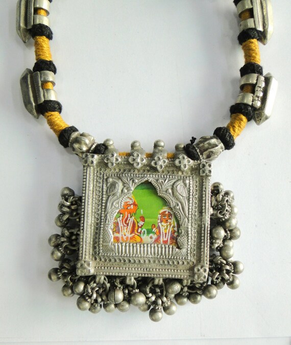 Antique Ethnic Old Tribal Silver Jewelry Necklace Picture Pendant