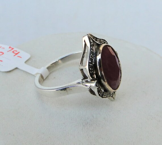 Victorian Diamond Natural Ruby Gold Silver Ring I… - image 2