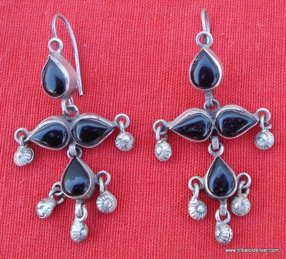 Vintage Antique Design Silver Earring Pair Belly … - image 2