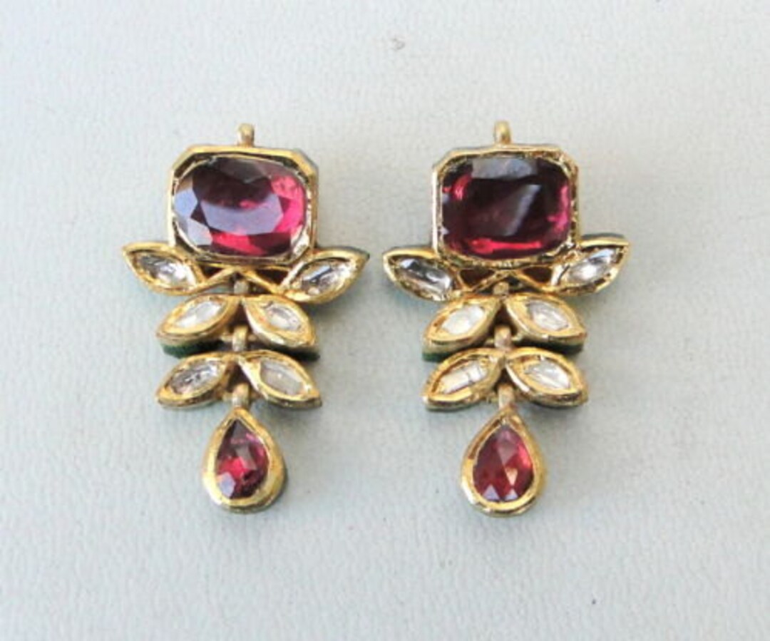 Vintage Antique 20 Ct Gold Diamond Kundan Enamel Work Earring - Etsy