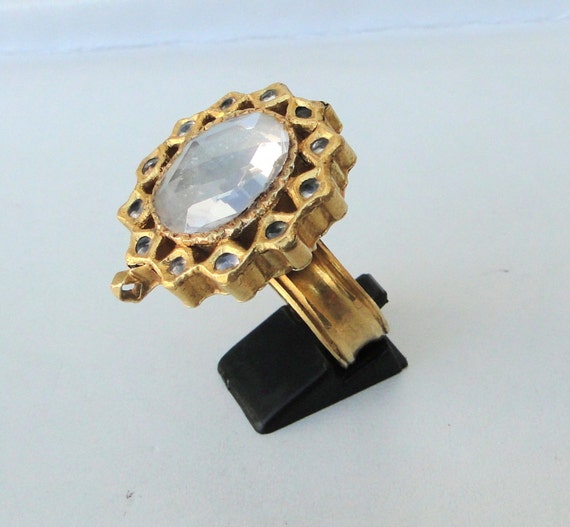 Antique Adjustable Golden Plated Temple Finger Ring - Mrigangi