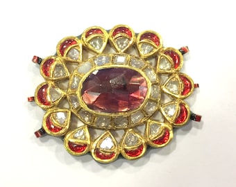 Vintage antique 16K Gold Jewelry Diamond Polki Rhodolite Enamel Bracelet Armlet/Pendant
