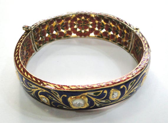 Vintage antique 20k Gold Jewelry Diamond polki En… - image 2