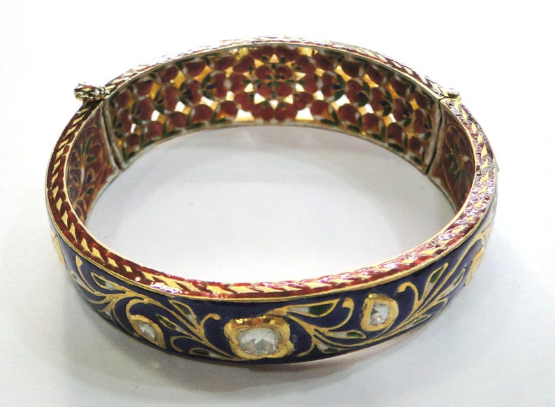 Vintage antique 20k Gold Jewelry Diamond polki Enamel Work Bangle image 2