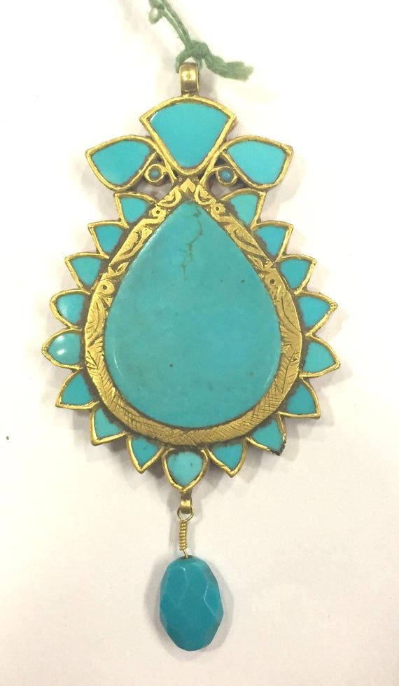 Vintage antique 20K Gold Jewelry Turquoise Pendant