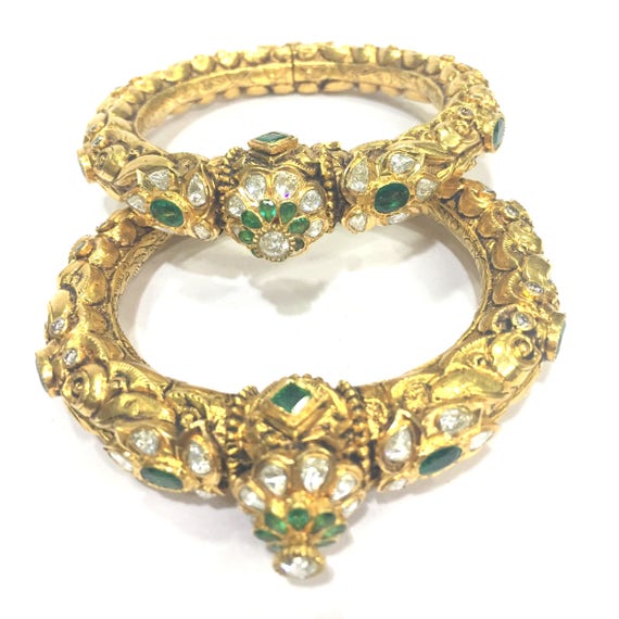 Vintage antique 20K Gold Jewelry Diamond Emerald … - image 4