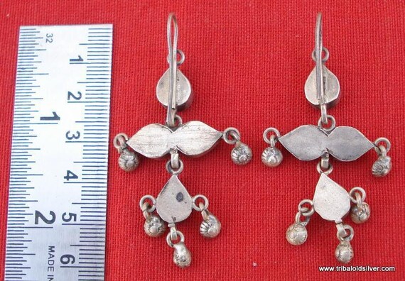 Vintage Antique Design Silver Earring Pair Belly … - image 3