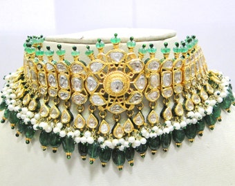 Vintage solid 20k Gold jewelry Diamond Ruby Emerald gemstones Choker necklace