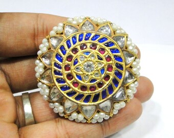 Raro!! Vintage antique 22k oro Jadau fronte ornamento pendente Rajasthan India