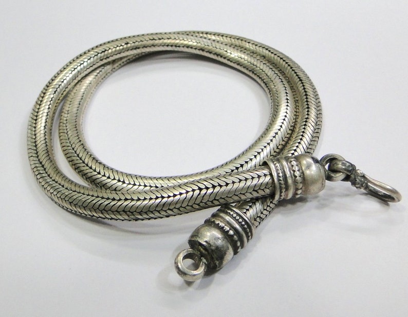 Vintage Antique Design Solid Silver Rope Chain Necklace Rajasthan India