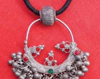 Ancient Bellydance Tribal Old Silver Pendant Necklace