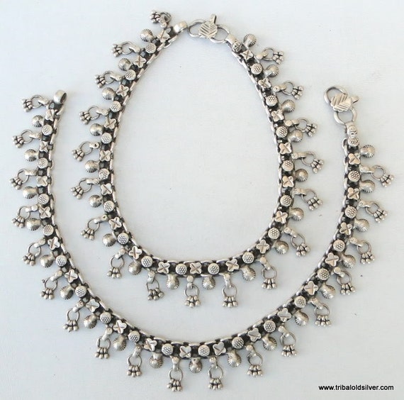 Antique Ethnic Tribal Old Silver Anklet Bracelet Pair Etsy Australia
