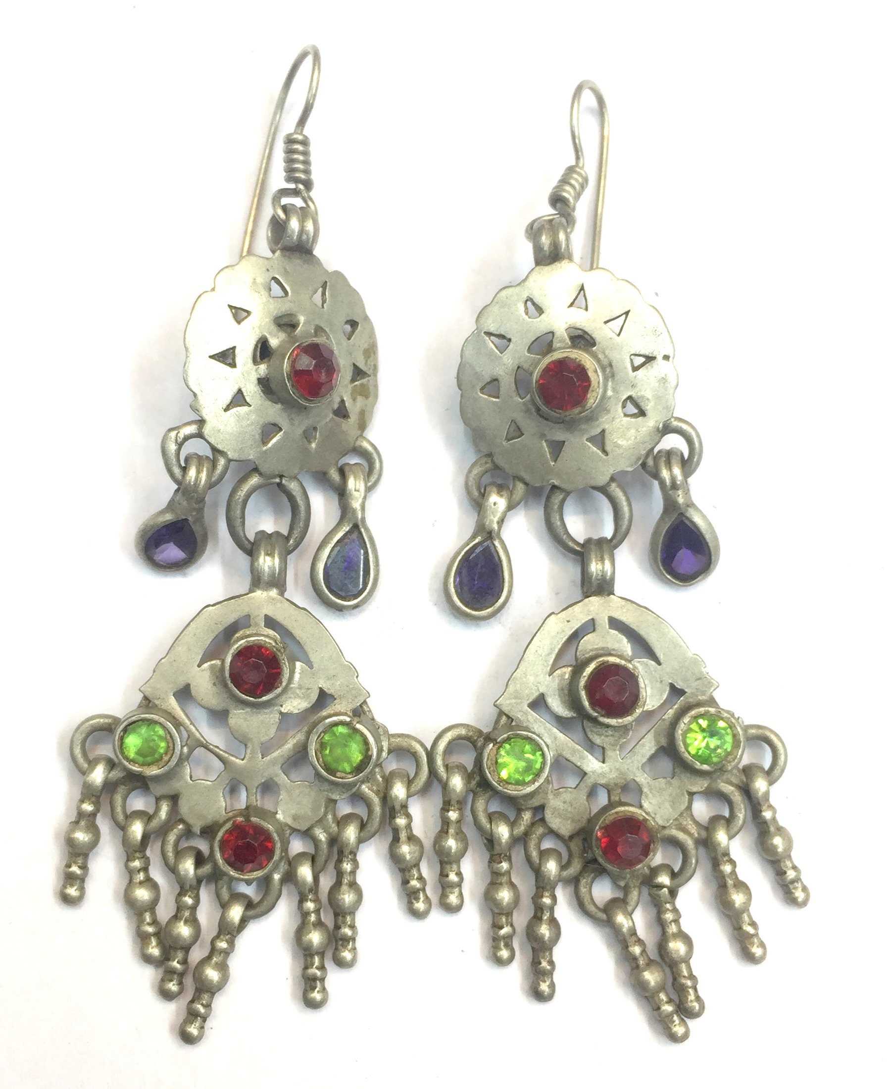 Silver Tribal Handcrafted Earings with pink bids main image 1