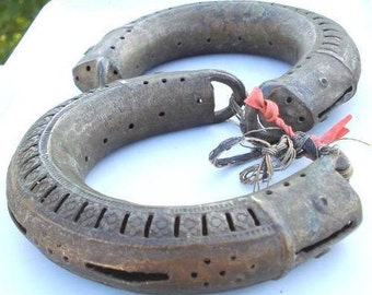 Rare! Ancient Antique Huge Brass Anklet Bracelet Pair Rajsthan India