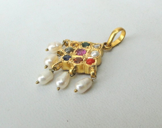 Vintage antique 20K Gold Navratan pendant necklac… - image 4