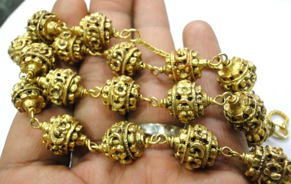 Vintage antique solid 20K Gold Beads Necklace Ori… - image 5