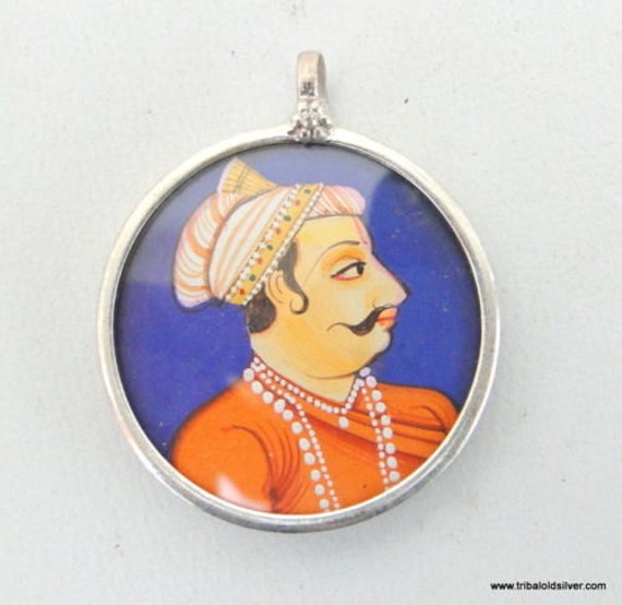 Sterling Silver Painting Pendant King Rajasthan I… - image 1