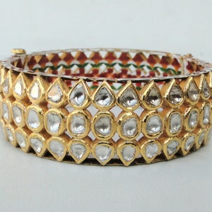 Vintage Antique 20k Gold Diamond Polki Kundan Bracelet Bangle Rajasthan India image 2
