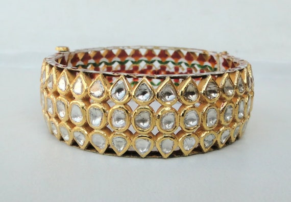 Vintage Antique 20k Gold Diamond Polki Kundan Bra… - image 2