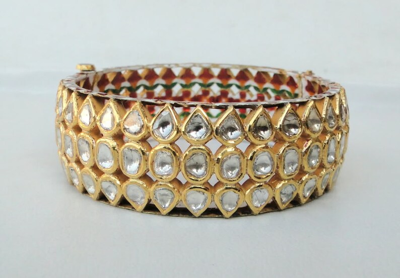 Vintage Antique 20k Gold Diamond Polki Kundan Bracelet Bangle Rajasthan India image 2