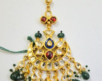 Vintage antique solid 20k Gold jewelry Diamond Polki Forhead ornament tika