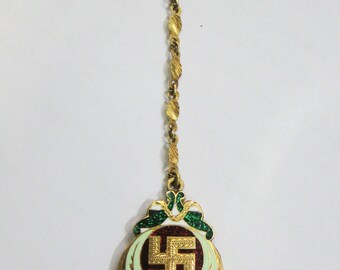 Vintage Handmade solid 22K Gold jewelry Diamond polki enamel Forhead ornament tika