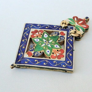 Vintage Antique 20k Gold Diamond Polki Kundan Enamel Work pendant India image 3