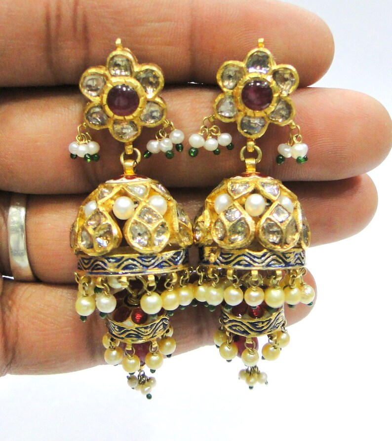 Vintage Antique Solid 20K Gold Jewelry Diamond Polki Ruby Etsy
