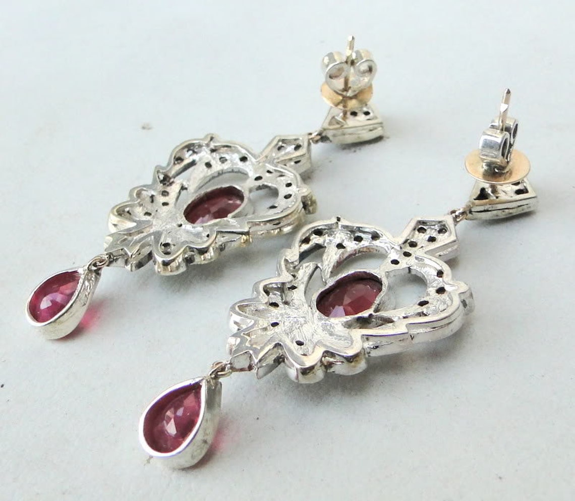 Victorian Diamond Ruby 14k Gold Silver Earring Pair Ind Etsy Norway