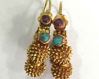 Vintage antique Handmade solid 20K Gold jewelry Earring pair