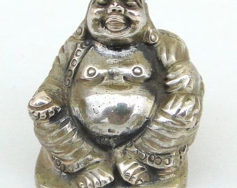 Vintage Antique Silver Laughing Buddha Statue Figure