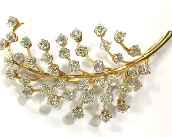 Fabulous! Rare vintage antique Solid 18k Gold Natural Golconda Diamond Leaf Brooch pin