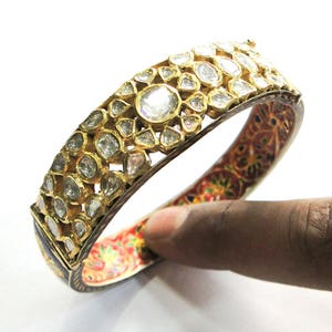 Vintage antique 20k Gold Jewelry Diamond polki Enamel Work Bangle image 8