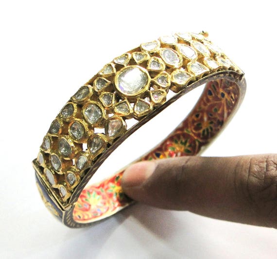 Vintage antique 20k Gold Jewelry Diamond polki En… - image 8