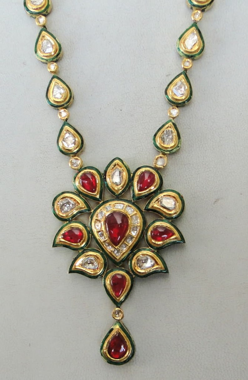 Vintage 20 K Gold Diamond Kundan Enamel Work Necklace Rajasthan India Etsy